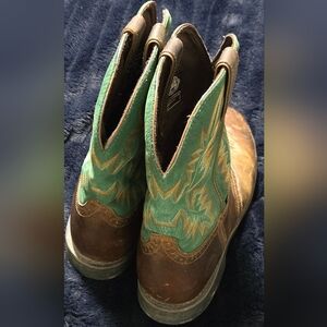 Justin Gideon Brown and Green Western Style Work Boots Men's Sz 13D